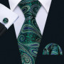 Dark Green Paisley Floral Jacquard tie Office tie for Men's Pocket Square Cufflinks Set Necktie Casual Wedding Gift