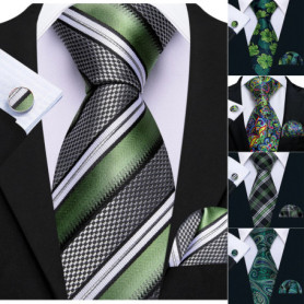 Dark Green Paisley Floral Jacquard tie Office tie for Men's Pocket Square Cufflinks Set Necktie Casual Wedding Gift