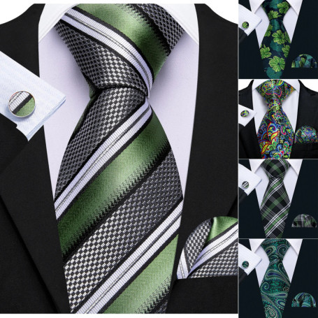 Dark Green Paisley Floral Jacquard tie Office tie for Men's Pocket Square Cufflinks Set Necktie Casual Wedding Gift