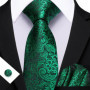 Dark Green Paisley Floral Jacquard tie Office tie for Men's Pocket Square Cufflinks Set Necktie Casual Wedding Gift