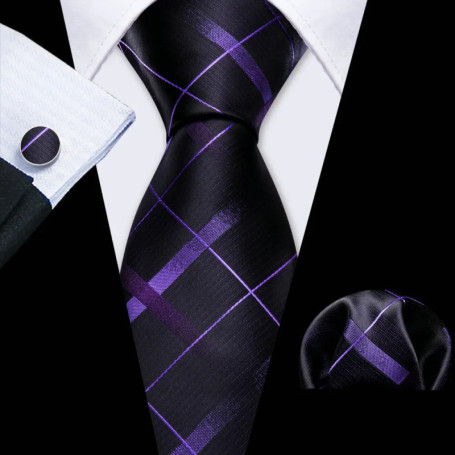 New Fashion Light Purple Ties For Men Wedding NeckTies Hanky Cufflinks Set Groom Business Lilac Lavender Gift