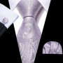New Fashion Light Purple Ties For Men Wedding NeckTies Hanky Cufflinks Set Groom Business Lilac Lavender Gift