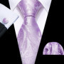 New Fashion Light Purple Ties For Men Wedding NeckTies Hanky Cufflinks Set Groom Business Lilac Lavender Gift