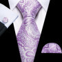 New Fashion Light Purple Ties For Men Wedding NeckTies Hanky Cufflinks Set Groom Business Lilac Lavender Gift