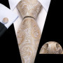 Elegant Mens Ties Gold Leaves Floral Neck Tie Pocket Square Cufflinks Set Wedding Business Party Gift 5966