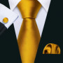 Elegant Mens Ties Gold Leaves Floral Neck Tie Pocket Square Cufflinks Set Wedding Business Party Gift 5966