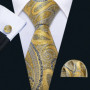 Elegant Mens Ties Gold Leaves Floral Neck Tie Pocket Square Cufflinks Set Wedding Business Party Gift 5966