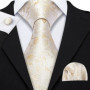 Elegant Mens Ties Gold Leaves Floral Neck Tie Pocket Square Cufflinks Set Wedding Business Party Gift 5966