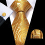 Elegant Mens Ties Gold Leaves Floral Neck Tie Pocket Square Cufflinks Set Wedding Business Party Gift 5966