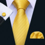 Elegant Mens Ties Gold Leaves Floral Neck Tie Pocket Square Cufflinks Set Wedding Business Party Gift 5966