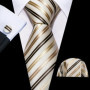 Elegant Mens Ties Gold Leaves Floral Neck Tie Pocket Square Cufflinks Set Wedding Business Party Gift 5966