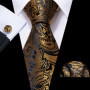 Elegant Mens Ties Gold Leaves Floral Neck Tie Pocket Square Cufflinks Set Wedding Business Party Gift 5966