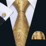 Elegant Mens Ties Gold Leaves Floral Neck Tie Pocket Square Cufflinks Set Wedding Business Party Gift 5966