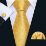 Elegant Mens Ties Gold Leaves Floral Neck Tie Pocket Square Cufflinks Set Wedding Business Party Gift 5966