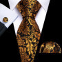 Elegant Mens Ties Gold Leaves Floral Neck Tie Pocket Square Cufflinks Set Wedding Business Party Gift 5966