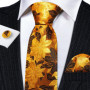 Elegant Mens Ties Gold Leaves Floral Neck Tie Pocket Square Cufflinks Set Wedding Business Party Gift 5966