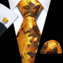 Elegant Mens Ties Gold Leaves Floral Neck Tie Pocket Square Cufflinks Set Wedding Business Party Gift 5966