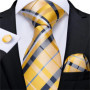 DiBanGu Mens Necktie Gold Yellow Blue Paisley Silk Wedding Tie For Men Tie Hanky Cufflink Set Business Party Dropshipping