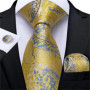 DiBanGu Mens Necktie Gold Yellow Blue Paisley Silk Wedding Tie For Men Tie Hanky Cufflink Set Business Party Dropshipping