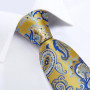 DiBanGu Mens Necktie Gold Yellow Blue Paisley Silk Wedding Tie For Men Tie Hanky Cufflink Set Business Party Dropshipping