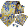 DiBanGu Mens Necktie Gold Yellow Blue Paisley Silk Wedding Tie For Men Tie Hanky Cufflink Set Business Party Dropshipping