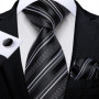 DiBanGu Designer Mens Wedding Tie Gold Black Striped Silk Neck Ties For Men Hanky Cufflinks Set Business Party Gravatas