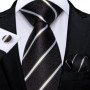 DiBanGu Designer Mens Wedding Tie Gold Black Striped Silk Neck Ties For Men Hanky Cufflinks Set Business Party Gravatas
