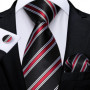 DiBanGu Designer Mens Wedding Tie Gold Black Striped Silk Neck Ties For Men Hanky Cufflinks Set Business Party Gravatas