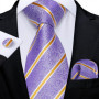 DiBanGu Designer Mens Wedding Tie Gold Black Striped Silk Neck Ties For Men Hanky Cufflinks Set Business Party Gravatas