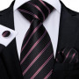 DiBanGu Designer Mens Wedding Tie Gold Black Striped Silk Neck Ties For Men Hanky Cufflinks Set Business Party Gravatas