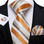 DiBanGu Designer Mens Wedding Tie Gold Black Striped Silk Neck Ties For Men Hanky Cufflinks Set Business Party Gravatas