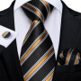 DiBanGu Designer Mens Wedding Tie Gold Black Striped Silk Neck Ties For Men Hanky Cufflinks Set Business Party Gravatas