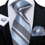 DiBanGu Designer Mens Wedding Tie Gold Black Striped Silk Neck Ties For Men Hanky Cufflinks Set Business Party Gravatas