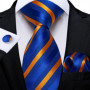 DiBanGu Designer Mens Wedding Tie Gold Black Striped Silk Neck Ties For Men Hanky Cufflinks Set Business Party Gravatas