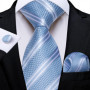 DiBanGu Designer Mens Wedding Tie Gold Black Striped Silk Neck Ties For Men Hanky Cufflinks Set Business Party Gravatas