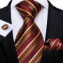 DiBanGu Designer Mens Wedding Tie Gold Black Striped Silk Neck Ties For Men Hanky Cufflinks Set Business Party Gravatas