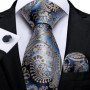 Blue Champagne Paisley Design Silk Wedding Tie For Men Handky Cufflink Gift Mens Necktie Fashion Business Party Dropship Hi-Tie