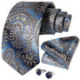 Blue Champagne Paisley Design Silk Wedding Tie For Men Handky Cufflink Gift Mens Necktie Fashion Business Party Dropship Hi-Tie