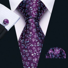 Flower Silk Men Tie Handkerchief Cufflinks Set Plum Blossom Rose Spiraea Necktie for Male Wedding Party Business Gift Barry.Wang