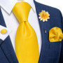2023 New Classic Yellow Striped Plaid Silk Ties For Men Handkerchief Cufflinks Brooch Pin Wedding Accessories Men Gift Dropship