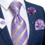 2023 New Classic Yellow Striped Plaid Silk Ties For Men Handkerchief Cufflinks Brooch Pin Wedding Accessories Men Gift Dropship