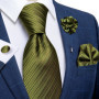 2023 New Classic Yellow Striped Plaid Silk Ties For Men Handkerchief Cufflinks Brooch Pin Wedding Accessories Men Gift Dropship