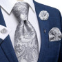 2023 New Classic Yellow Striped Plaid Silk Ties For Men Handkerchief Cufflinks Brooch Pin Wedding Accessories Men Gift Dropship