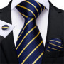 Fashion Men Tie Green Gold Striped Silk Wedding Tie For Men Hanky Cufflink Gift Tie Set DiBanGu Novelty Design Business MJ-7301