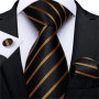 Fashion Men Tie Green Gold Striped Silk Wedding Tie For Men Hanky Cufflink Gift Tie Set DiBanGu Novelty Design Business MJ-7301