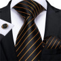 Fashion Men Tie Green Gold Striped Silk Wedding Tie For Men Hanky Cufflink Gift Tie Set DiBanGu Novelty Design Business MJ-7301