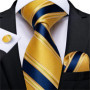 Fashion Men Tie Green Gold Striped Silk Wedding Tie For Men Hanky Cufflink Gift Tie Set DiBanGu Novelty Design Business MJ-7301