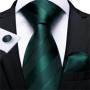 Fashion Men Tie Green Gold Striped Silk Wedding Tie For Men Hanky Cufflink Gift Tie Set DiBanGu Novelty Design Business MJ-7301