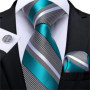 Fashion Men Tie Green Gold Striped Silk Wedding Tie For Men Hanky Cufflink Gift Tie Set DiBanGu Novelty Design Business MJ-7301