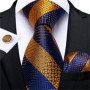 Fashion Men Tie Green Gold Striped Silk Wedding Tie For Men Hanky Cufflink Gift Tie Set DiBanGu Novelty Design Business MJ-7301